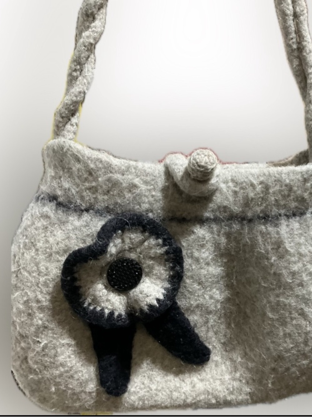 Handcrafted Felted Wool Rosette Shoulder Bag – Heather Grey - Picture 3 of 7